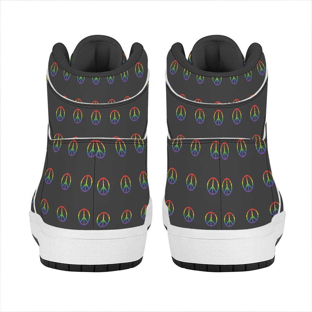 Rainbow LGBT Peace Sign Pattern Print High Top Leather Sneakers