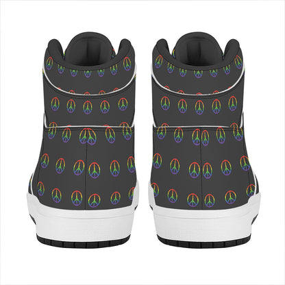 Rainbow LGBT Peace Sign Pattern Print High Top Leather Sneakers