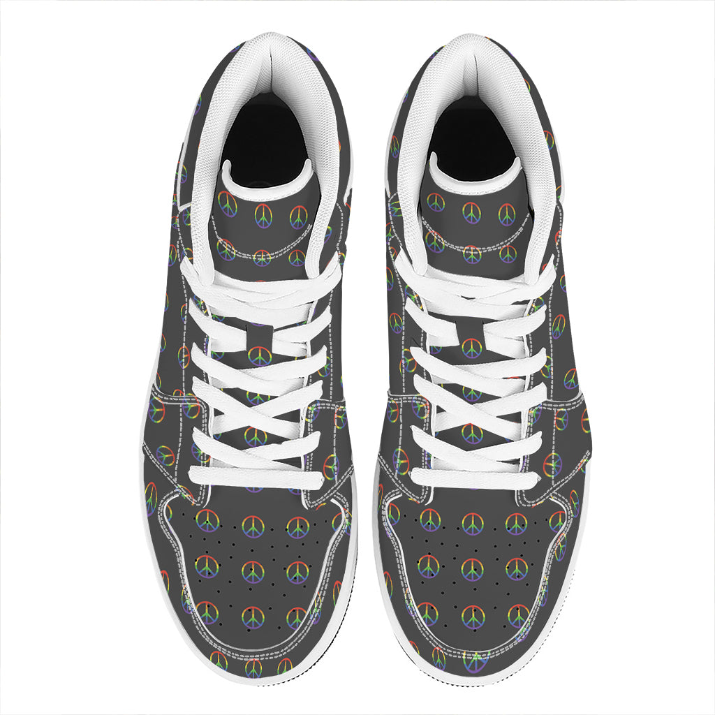 Rainbow LGBT Peace Sign Pattern Print High Top Leather Sneakers