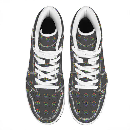 Rainbow LGBT Peace Sign Pattern Print High Top Leather Sneakers