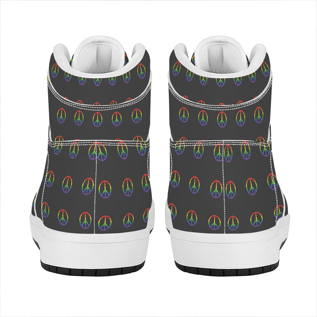 Rainbow LGBT Peace Sign Pattern Print High Top Leather Sneakers