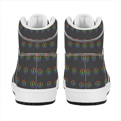 Rainbow LGBT Peace Sign Pattern Print High Top Leather Sneakers