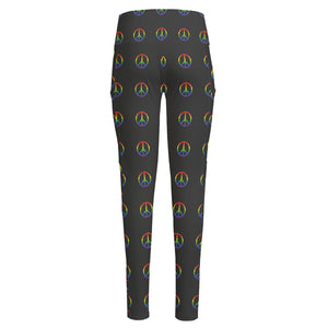 Rainbow LGBT Peace Sign Pattern Print High-Waisted Pocket Leggings