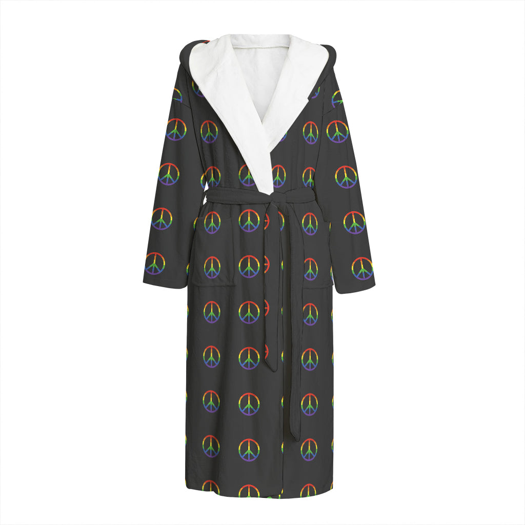 Rainbow LGBT Peace Sign Pattern Print Hooded Bathrobe