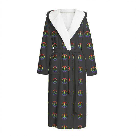 Rainbow LGBT Peace Sign Pattern Print Hooded Bathrobe