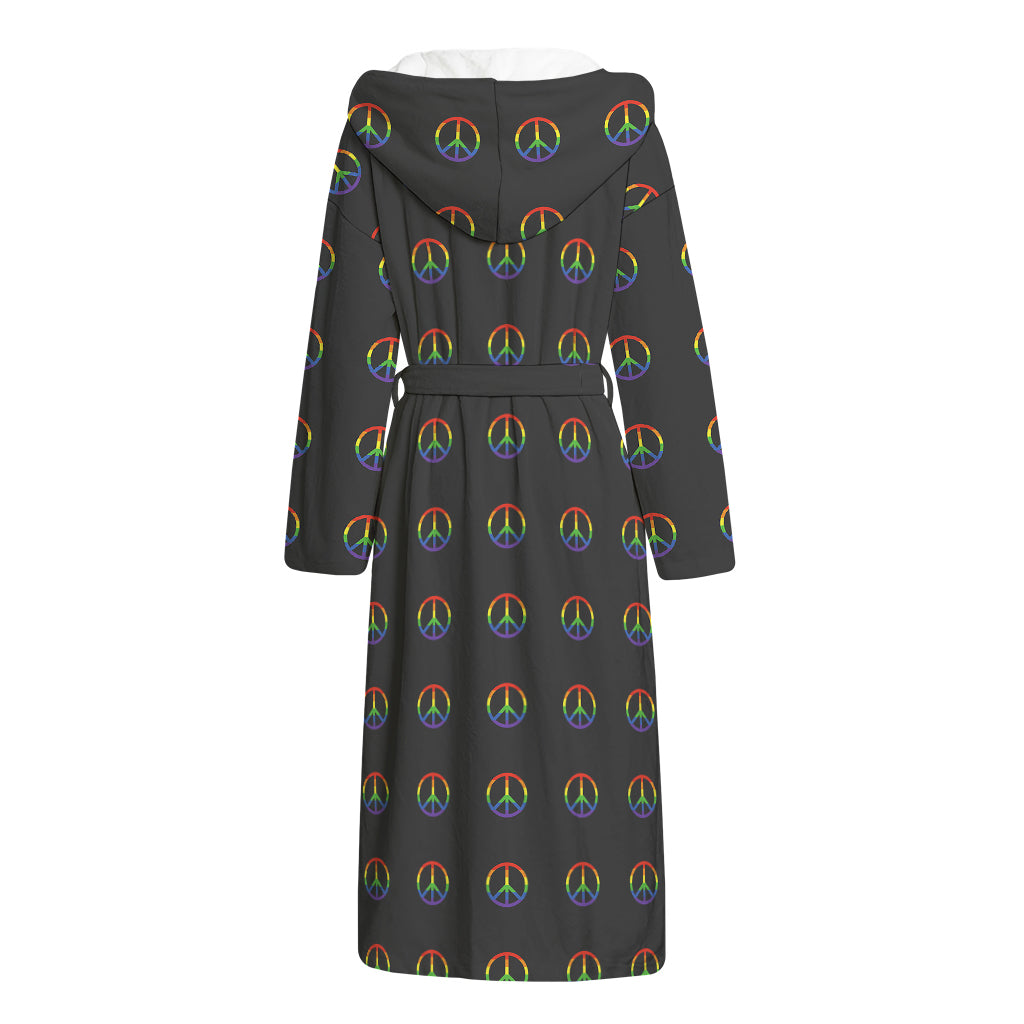 Rainbow LGBT Peace Sign Pattern Print Hooded Bathrobe