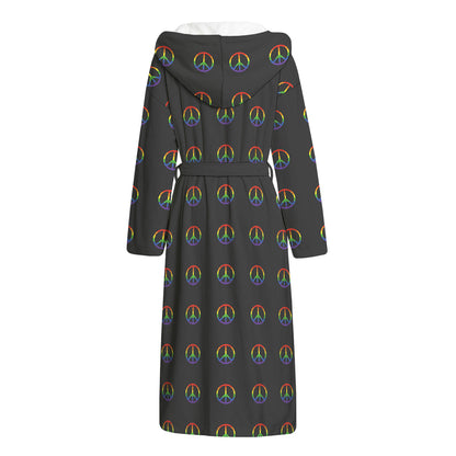 Rainbow LGBT Peace Sign Pattern Print Hooded Bathrobe