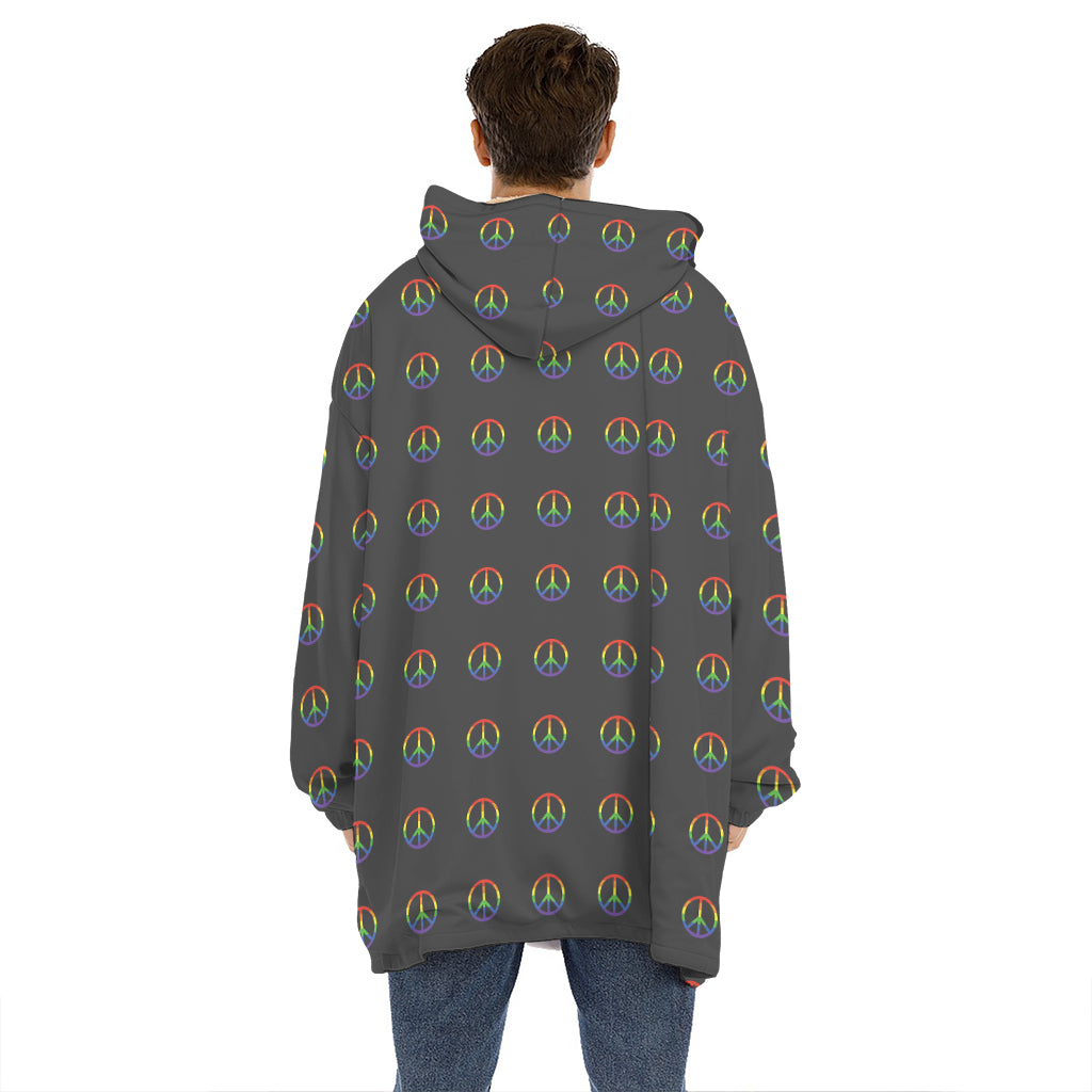 Rainbow LGBT Peace Sign Pattern Print Hoodie Blanket