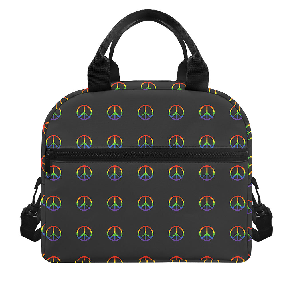 Rainbow LGBT Peace Sign Pattern Print Insulated Lunch Bag