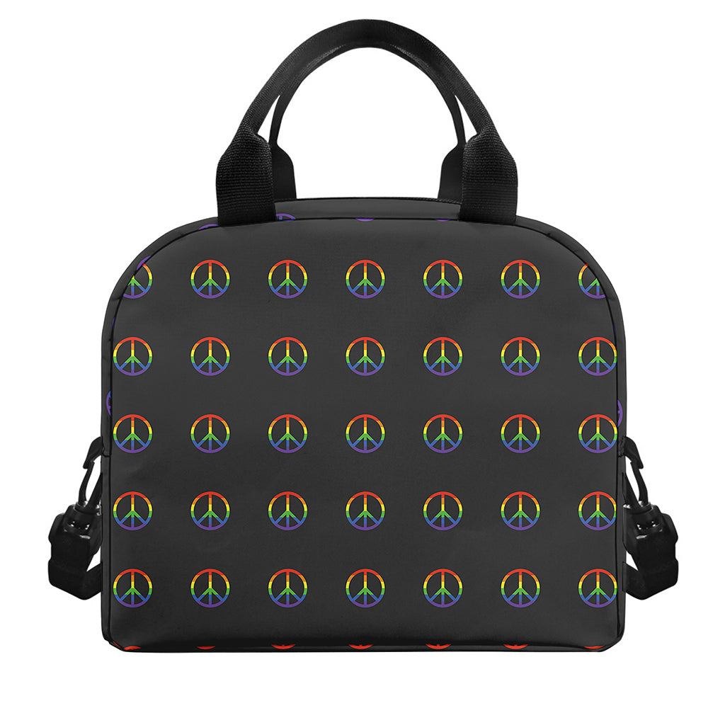 Rainbow LGBT Peace Sign Pattern Print Insulated Lunch Bag