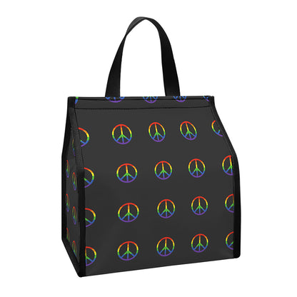 Rainbow LGBT Peace Sign Pattern Print Insulated Lunch Tote