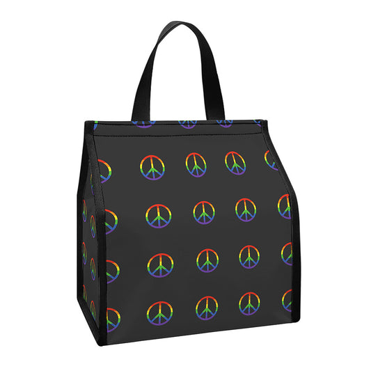 Rainbow LGBT Peace Sign Pattern Print Insulated Lunch Tote