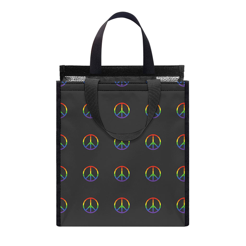 Rainbow LGBT Peace Sign Pattern Print Insulated Lunch Tote