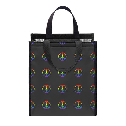 Rainbow LGBT Peace Sign Pattern Print Insulated Lunch Tote