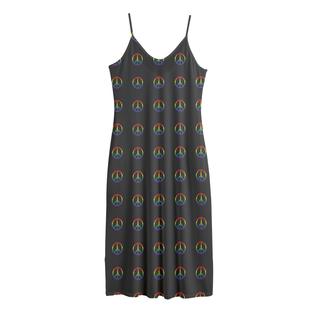 Rainbow LGBT Peace Sign Pattern Print Jersey Midi Cami Dress