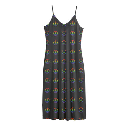 Rainbow LGBT Peace Sign Pattern Print Jersey Midi Cami Dress