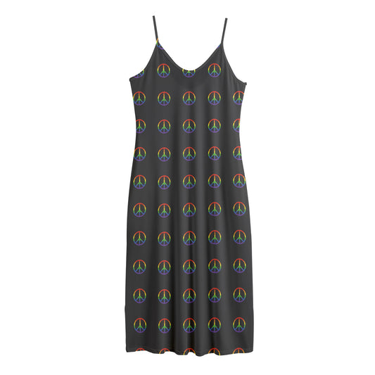Rainbow LGBT Peace Sign Pattern Print Jersey Midi Cami Dress