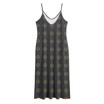 Rainbow LGBT Peace Sign Pattern Print Jersey Midi Cami Dress