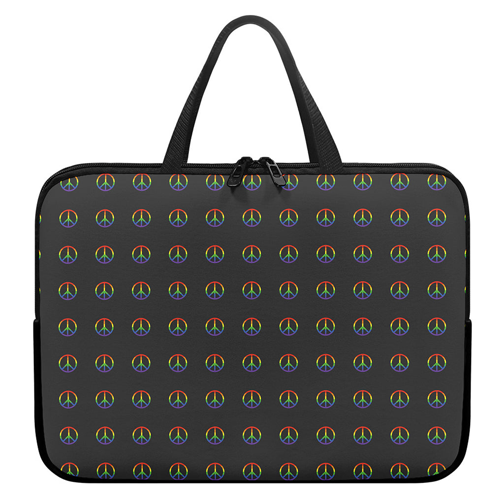 Rainbow LGBT Peace Sign Pattern Print Laptop Sleeve With Handle