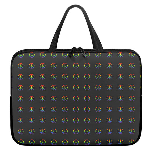 Rainbow LGBT Peace Sign Pattern Print Laptop Sleeve With Handle