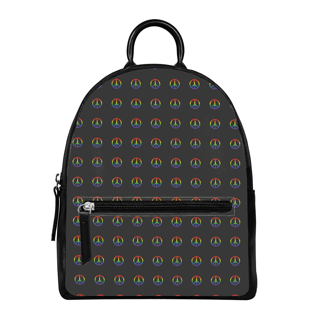 Rainbow LGBT Peace Sign Pattern Print Leather Backpack