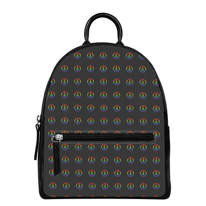 Rainbow LGBT Peace Sign Pattern Print Leather Backpack