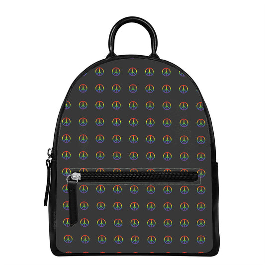 Rainbow LGBT Peace Sign Pattern Print Leather Backpack