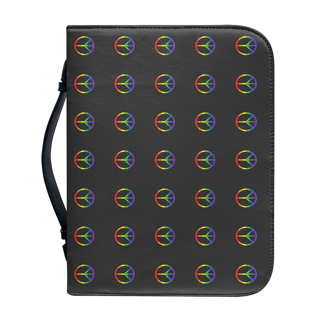 Rainbow LGBT Peace Sign Pattern Print Leather Bible Cover