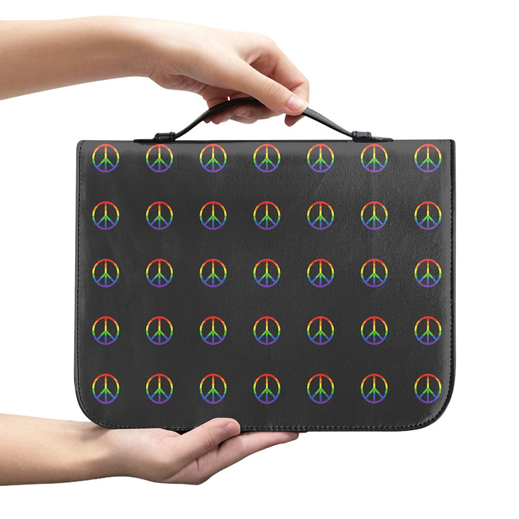Rainbow LGBT Peace Sign Pattern Print Leather Bible Cover