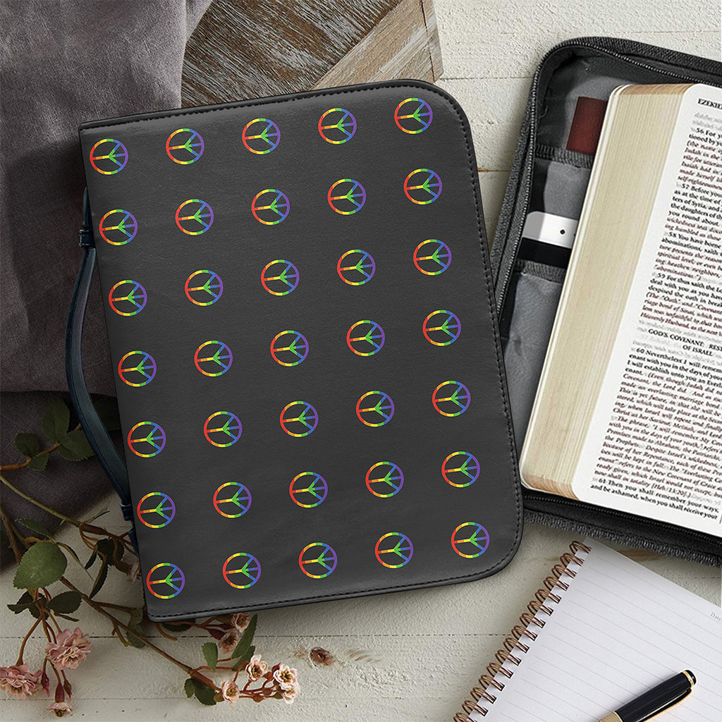 Rainbow LGBT Peace Sign Pattern Print Leather Bible Cover