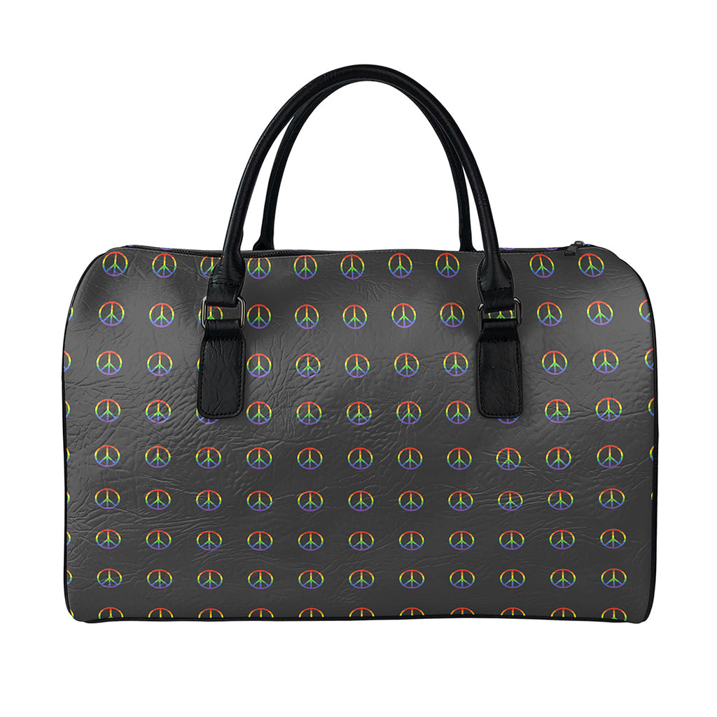 Rainbow LGBT Peace Sign Pattern Print Leather Duffle Bag