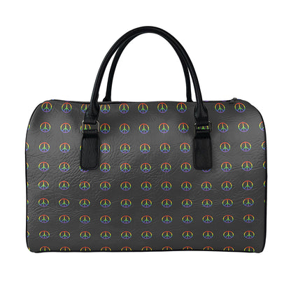Rainbow LGBT Peace Sign Pattern Print Leather Duffle Bag