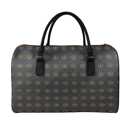 Rainbow LGBT Peace Sign Pattern Print Leather Duffle Bag