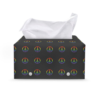 Rainbow LGBT Peace Sign Pattern Print Leather Tissue Box Cover