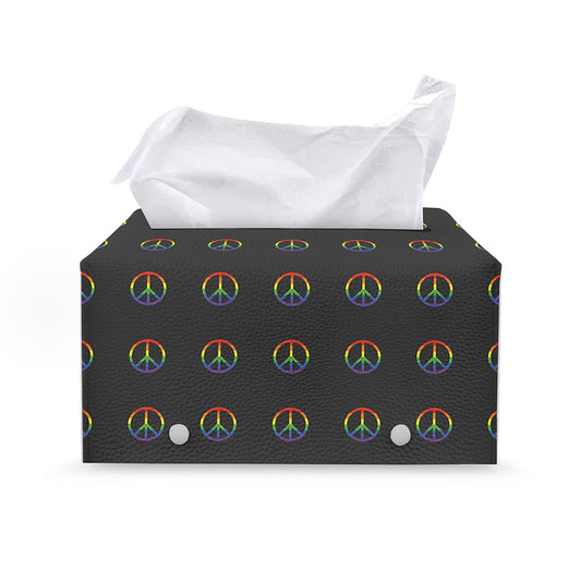 Rainbow LGBT Peace Sign Pattern Print Leather Tissue Box Cover