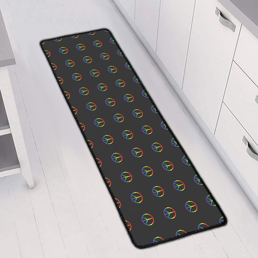 Rainbow LGBT Peace Sign Pattern Print Long Kitchen Mat