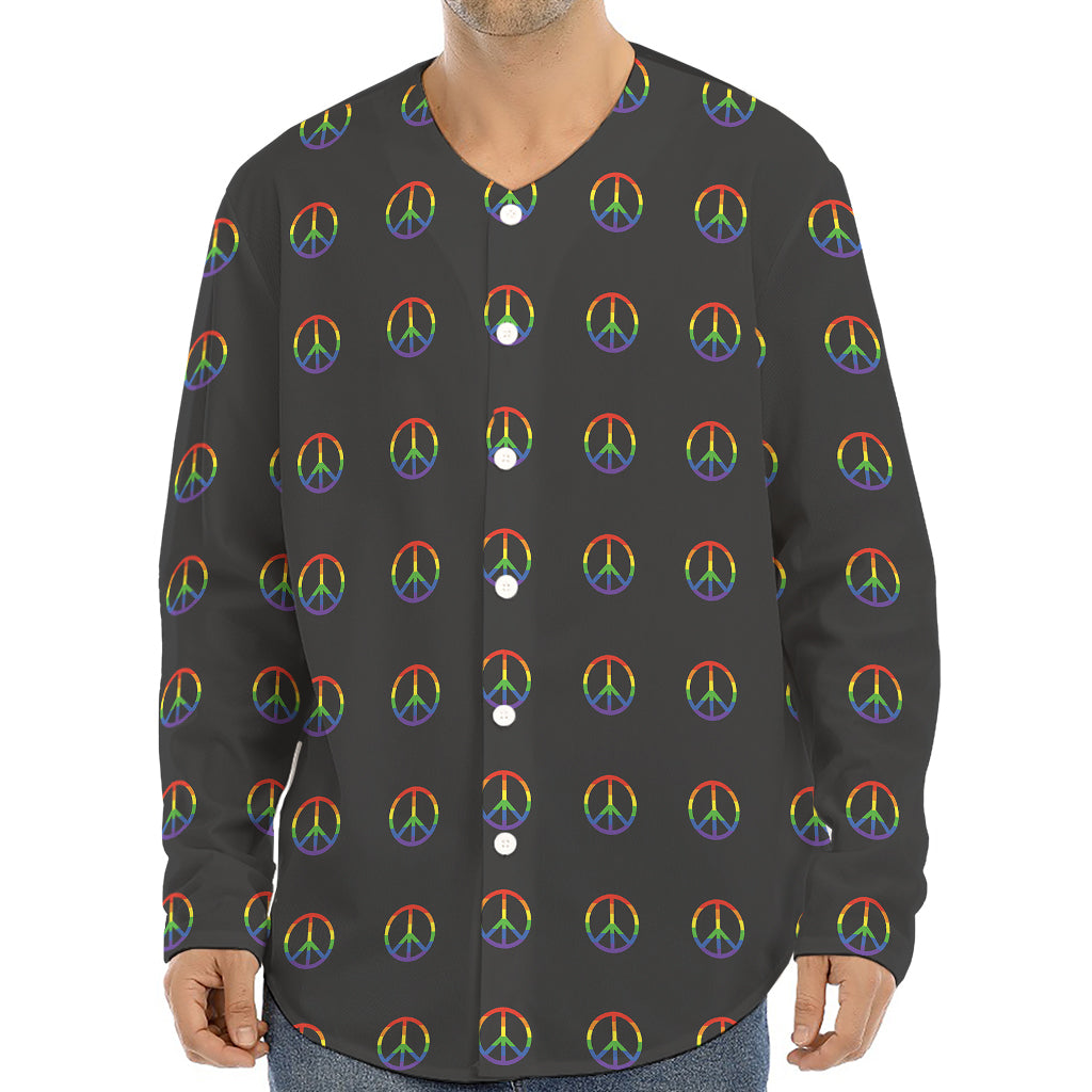 Rainbow LGBT Peace Sign Pattern Print Long Sleeve Baseball Jersey