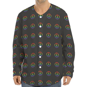 Rainbow LGBT Peace Sign Pattern Print Long Sleeve Baseball Jersey