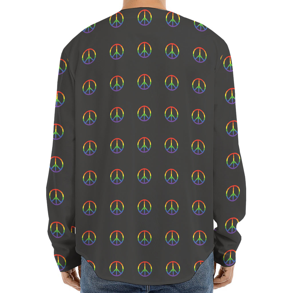 Rainbow LGBT Peace Sign Pattern Print Long Sleeve Baseball Jersey