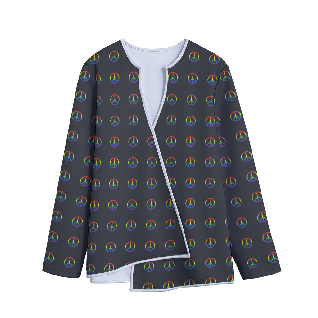 Rainbow LGBT Peace Sign Pattern Print Long Sleeve Short Coat
