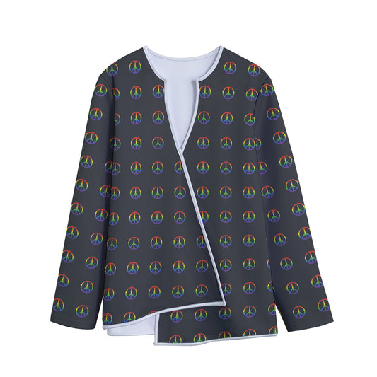 Rainbow LGBT Peace Sign Pattern Print Long Sleeve Short Coat