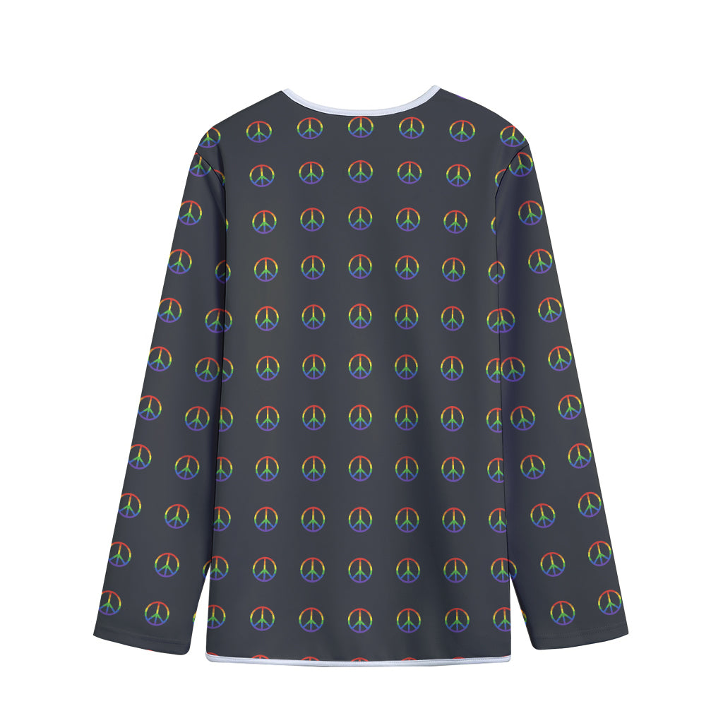 Rainbow LGBT Peace Sign Pattern Print Long Sleeve Short Coat
