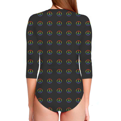 Rainbow LGBT Peace Sign Pattern Print Long Sleeve Swimsuit