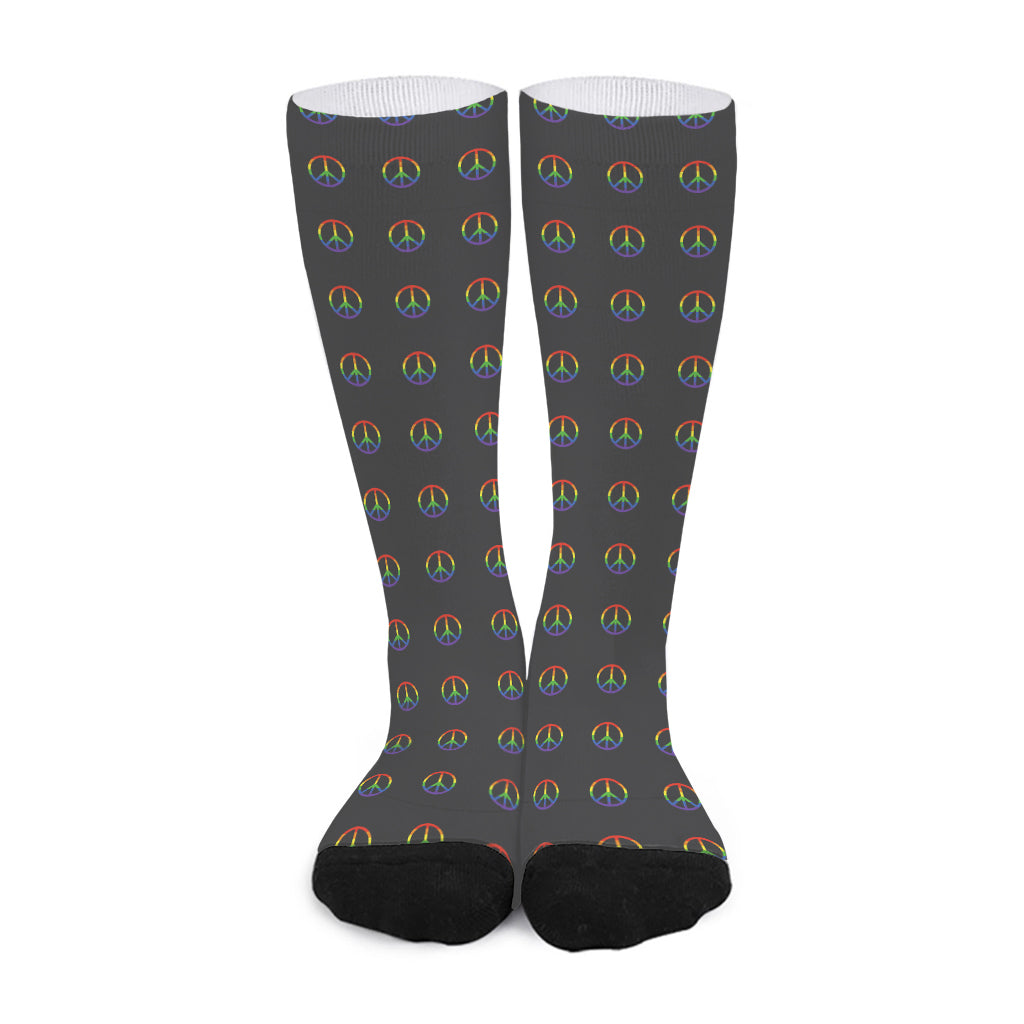 Rainbow LGBT Peace Sign Pattern Print Long Socks