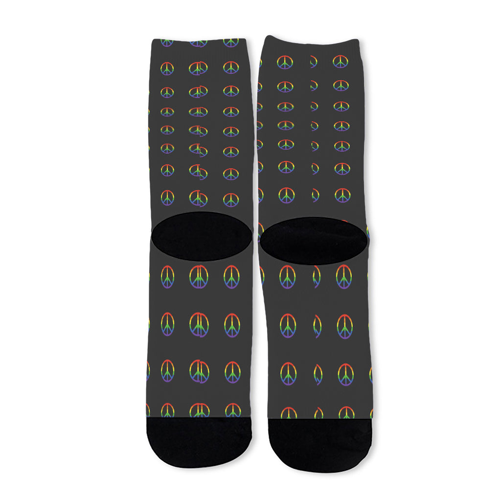 Rainbow LGBT Peace Sign Pattern Print Long Socks