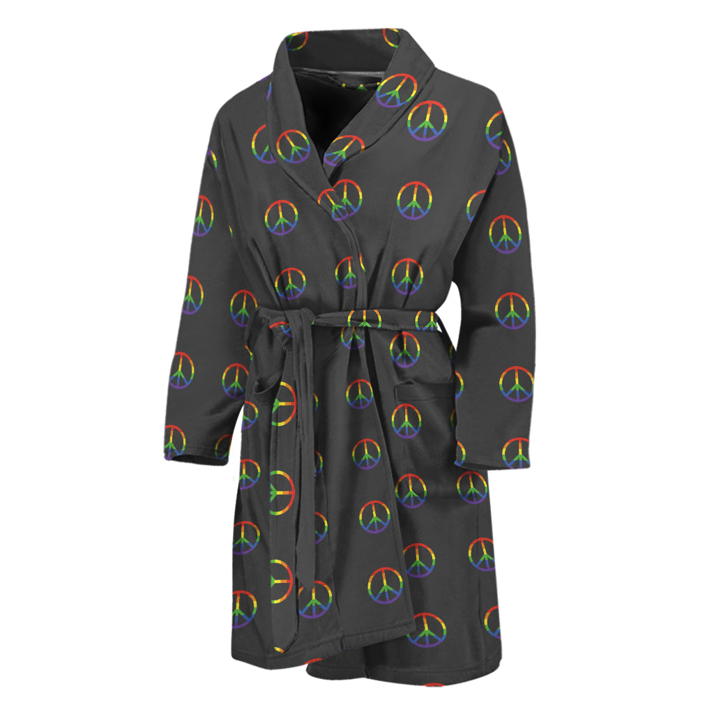 Rainbow LGBT Peace Sign Pattern Print Men's Bathrobe