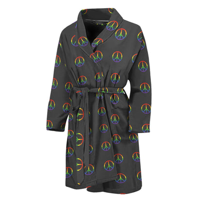 Rainbow LGBT Peace Sign Pattern Print Men's Bathrobe