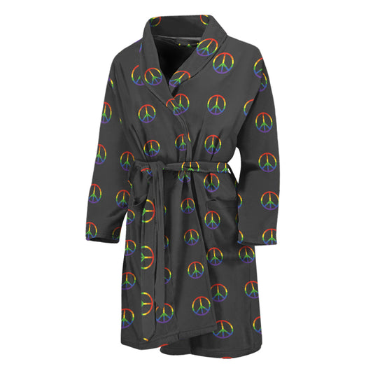 Rainbow LGBT Peace Sign Pattern Print Men's Bathrobe