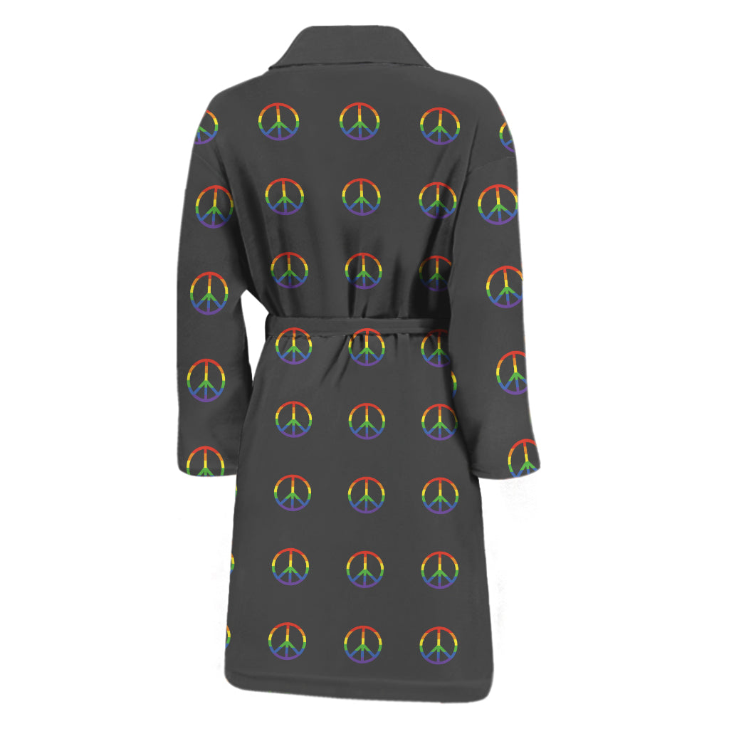 Rainbow LGBT Peace Sign Pattern Print Men's Bathrobe