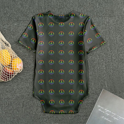 Rainbow LGBT Peace Sign Pattern Print Men's Bodysuit